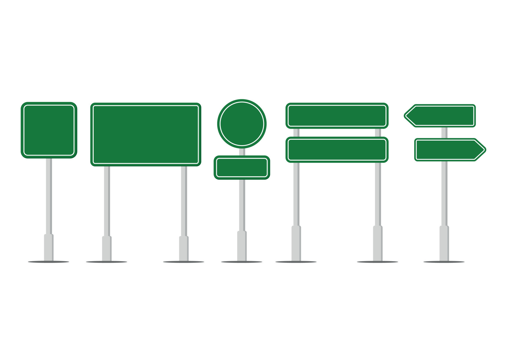 set green road signs isolated on white background. highway icons vector