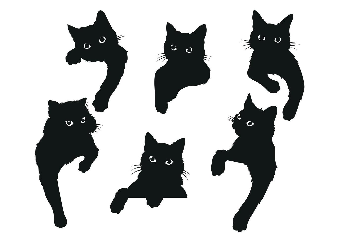 conjunto de gatos negros mirando desde la esquina. ilustración de silueta de gato asomándose, colección de dibujos animados vector