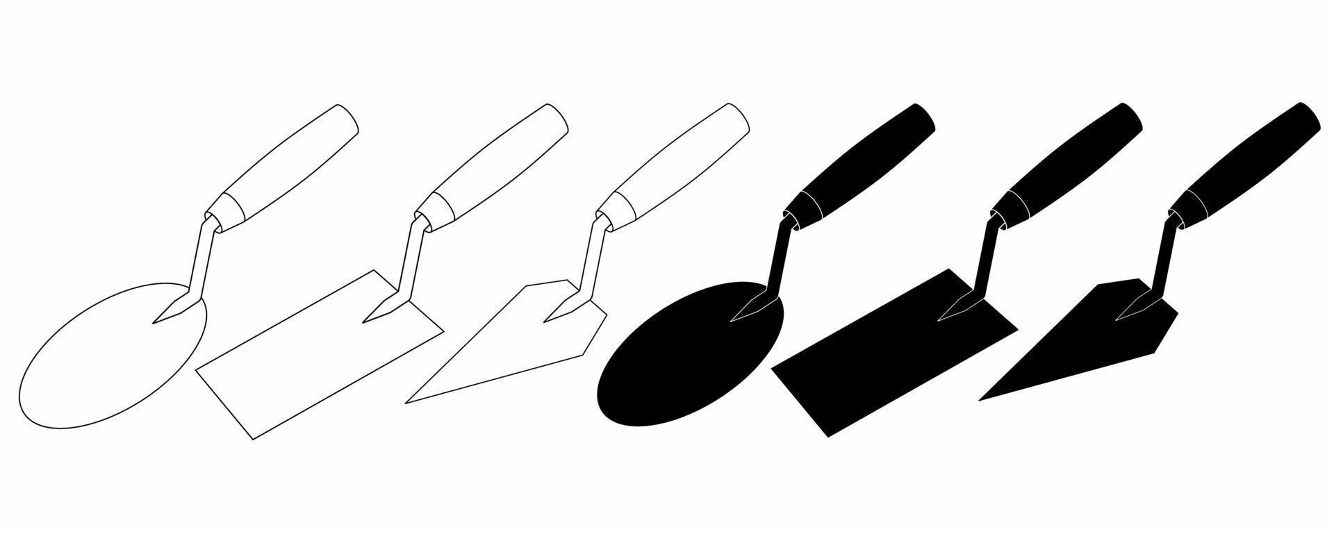 trowel icon set with different style.outline silhouette trowel flat icon vector