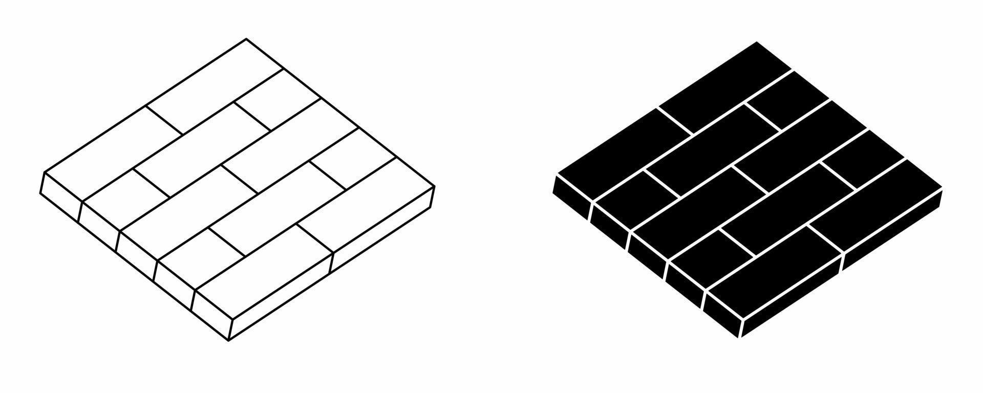 Contorno silueta pavimentadora conjunto de iconos de ladrillo aislado sobre fondo blanco. vector