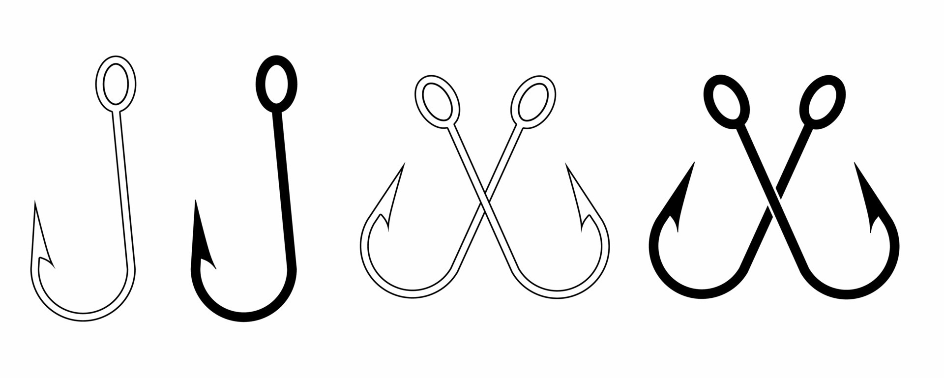 outline Silhouette crossed fishing hook icon isolated on white