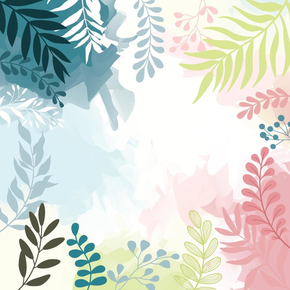 diseño de fondo de marco de banner. ilustración de vector de fondo de cartel colorido. plantas exóticas, ramas, impresión de arte para belleza, moda y productos naturales, bienestar, boda y evento.