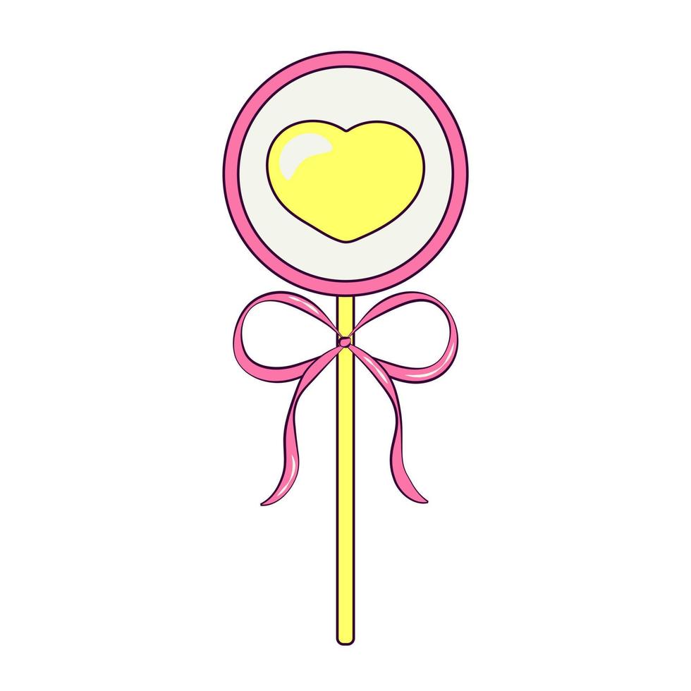 Lollipop with a Heart in the Center and a Bow Isolated Element for Day of Valentine vector