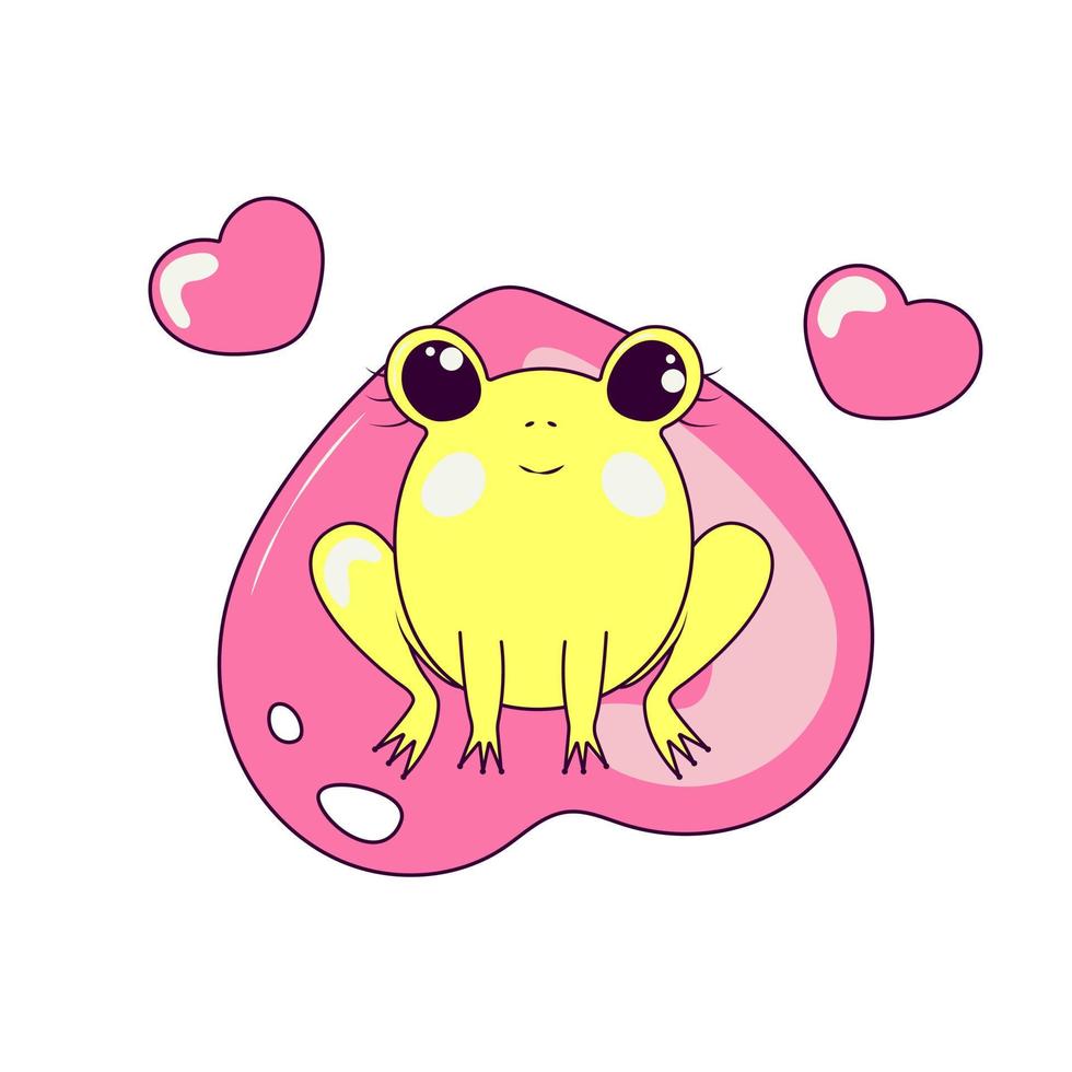 Cute Frog Sits on a Heart Shaped Leaf Character for Day of Valentine vector