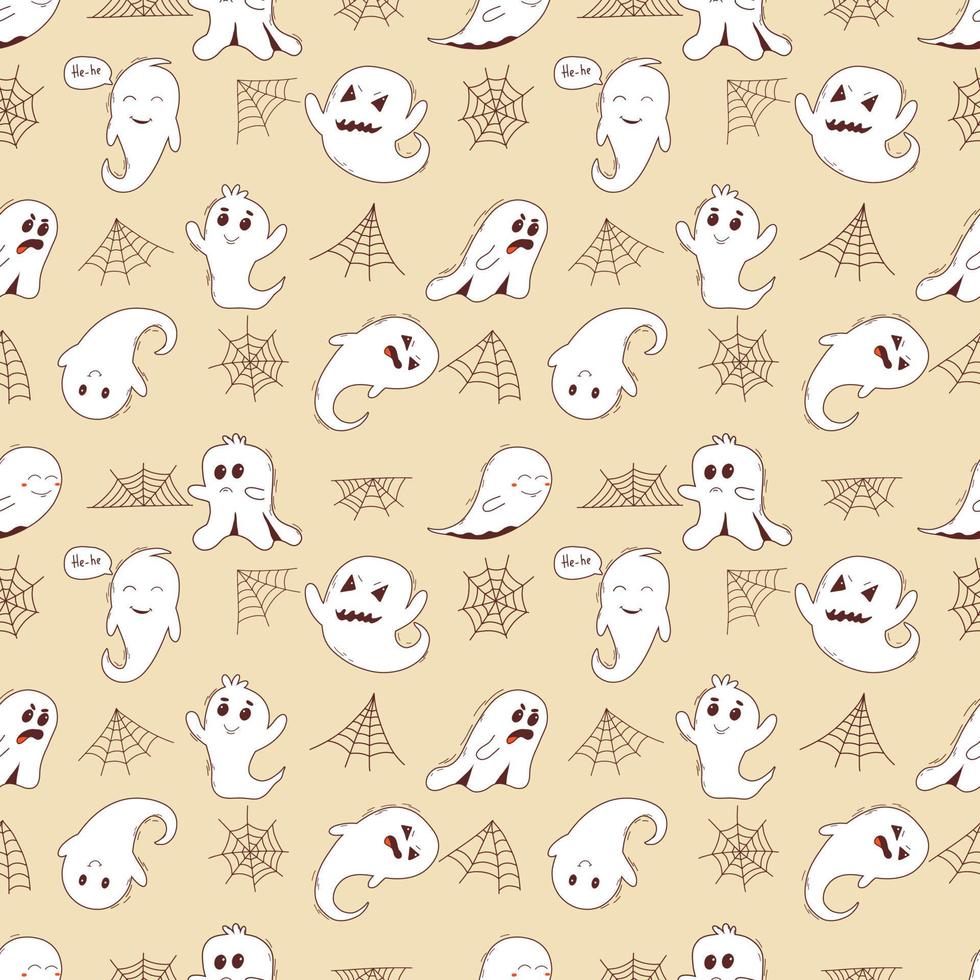 Spooky halloween ghosts seamless pattern. Spooky poltergeist. Halloween scary ghostly monsters vector