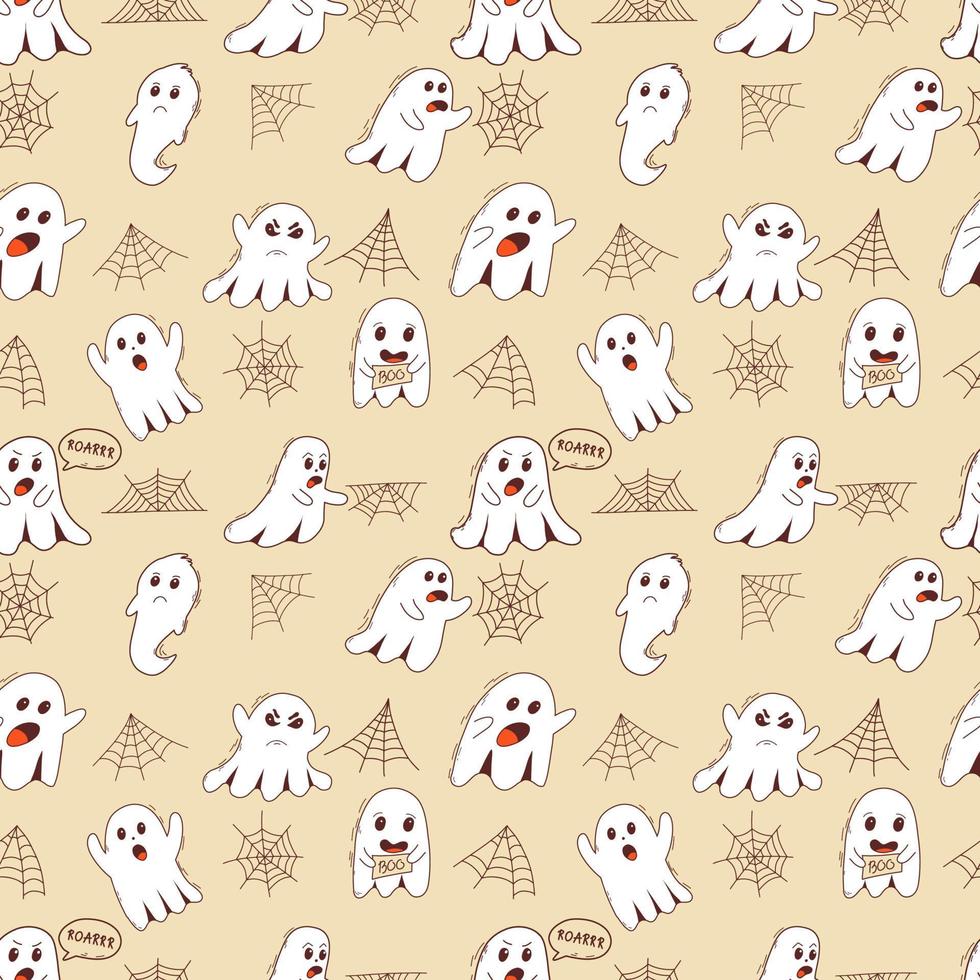 Spooky halloween ghosts seamless pattern. Spooky poltergeist. Halloween scary ghostly monsters vector