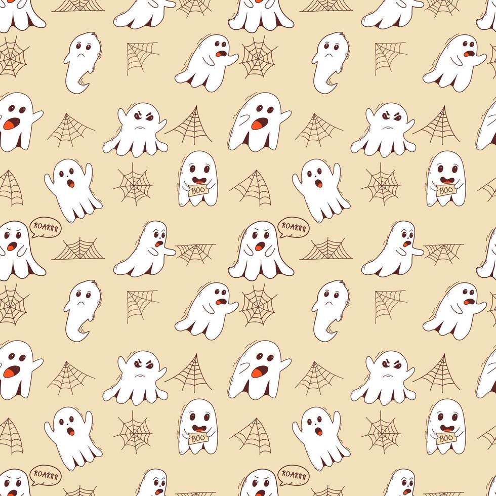 Spooky halloween ghosts seamless pattern. Spooky poltergeist. Halloween scary ghostly monsters vector