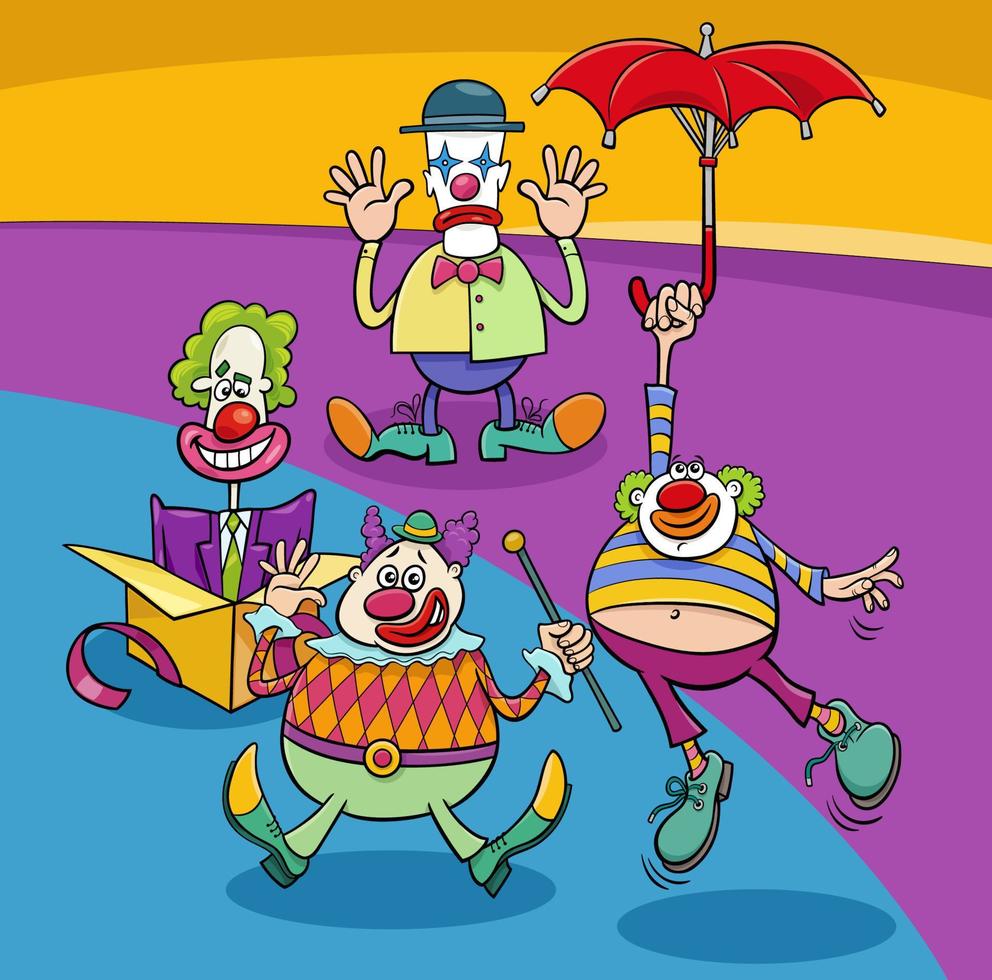 cartoon funny clowns and comedians characters group vector