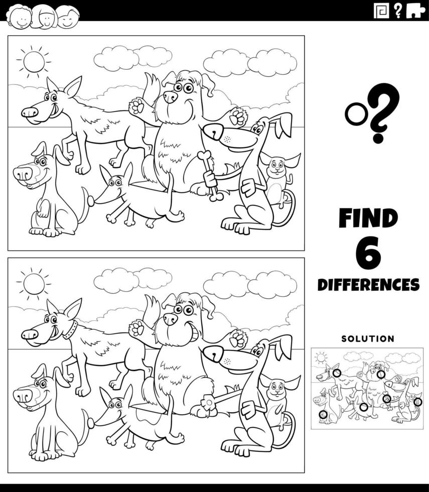 differences game with cartoon dogs coloring page vector