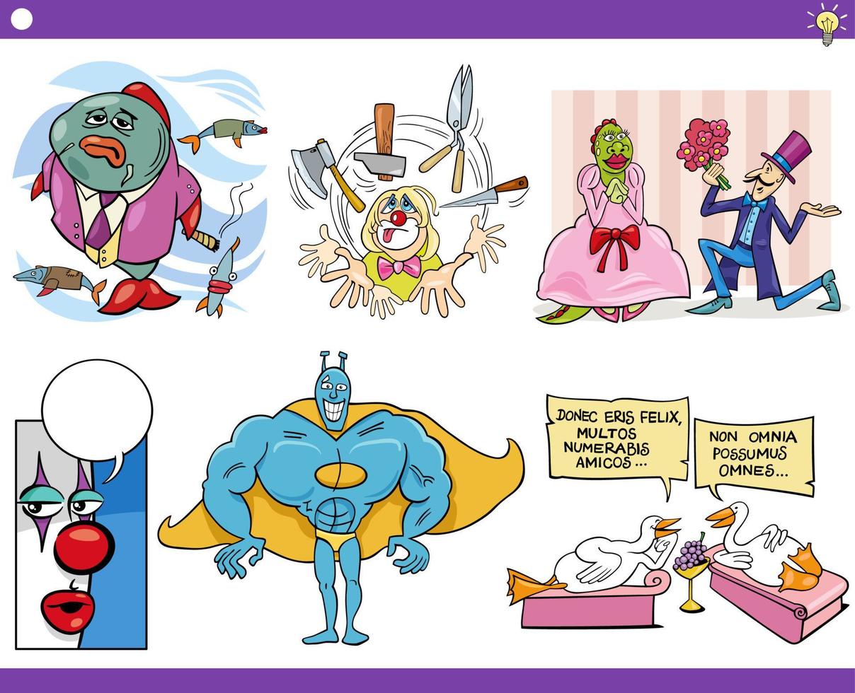 cartoon concepts or metaphors with comic characters set vector