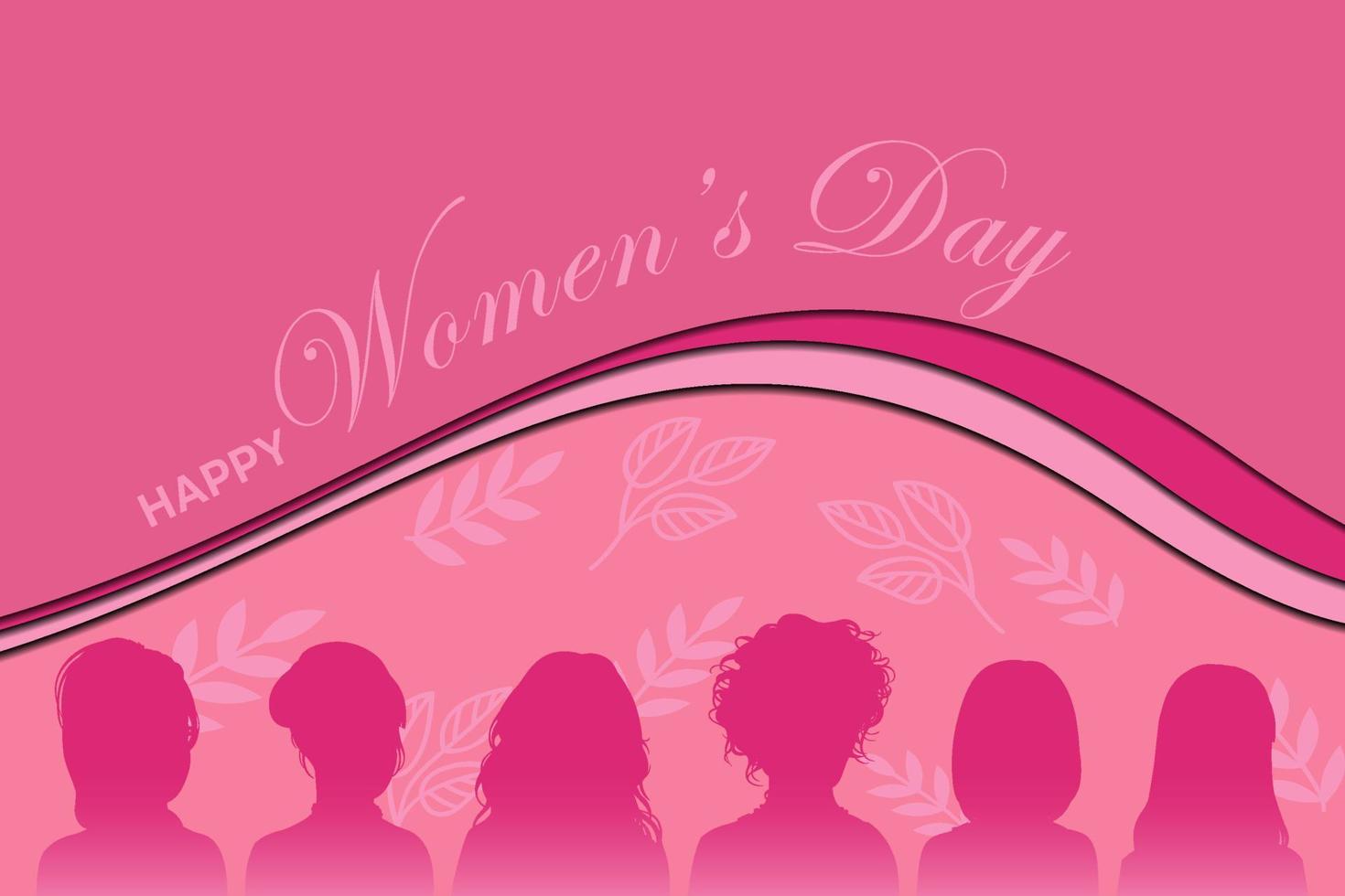 illustration of a greeting card for happy women's day, with various silhouettes of three beautiful women. Strong and courageous girls support each other. Sisterhood and friendship of women vector