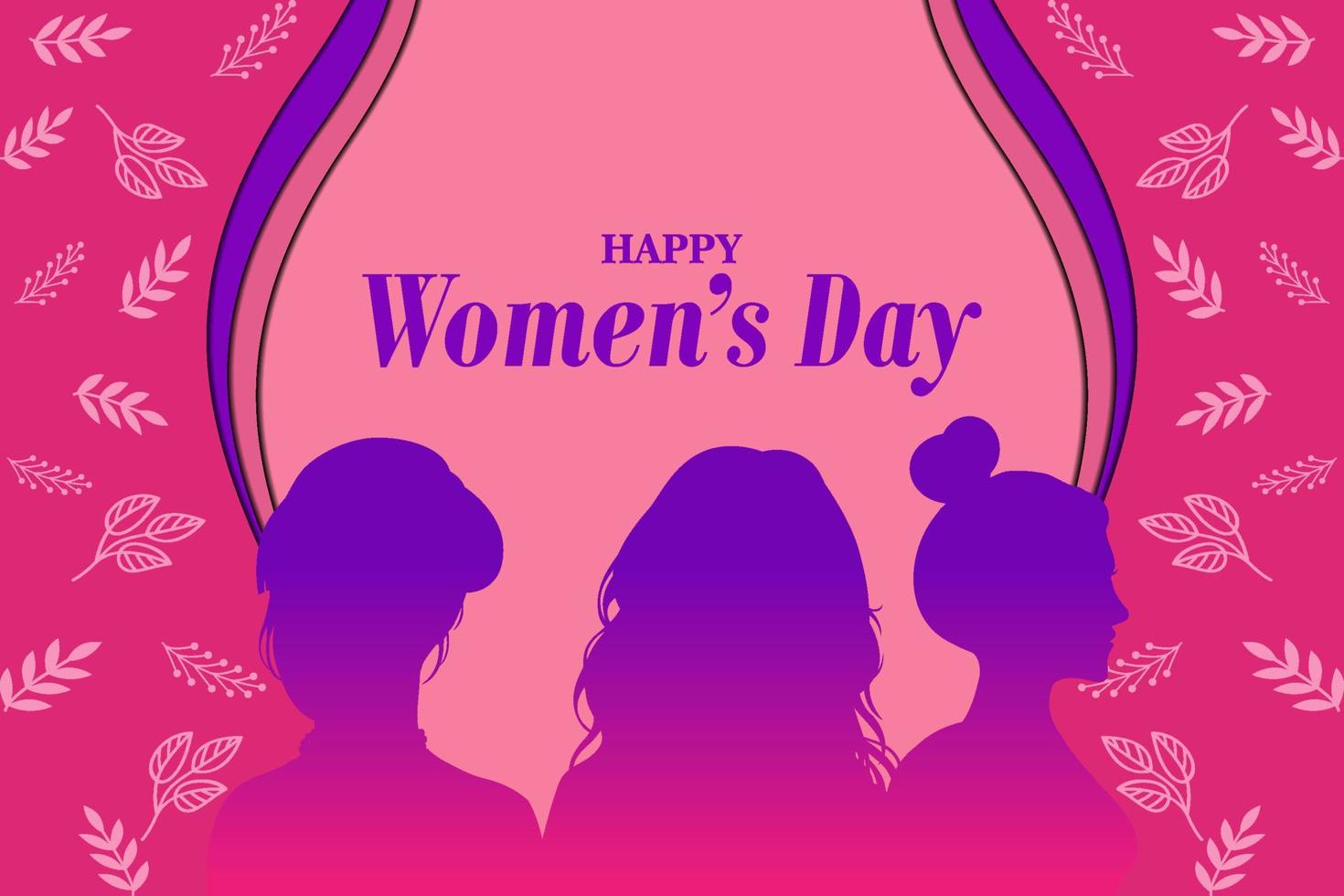 illustration of poster for happy women's day, with silhouette image of three beautiful women. Strong and courageous girls support each other. Sisterhood and friendship of women, pattern background vector