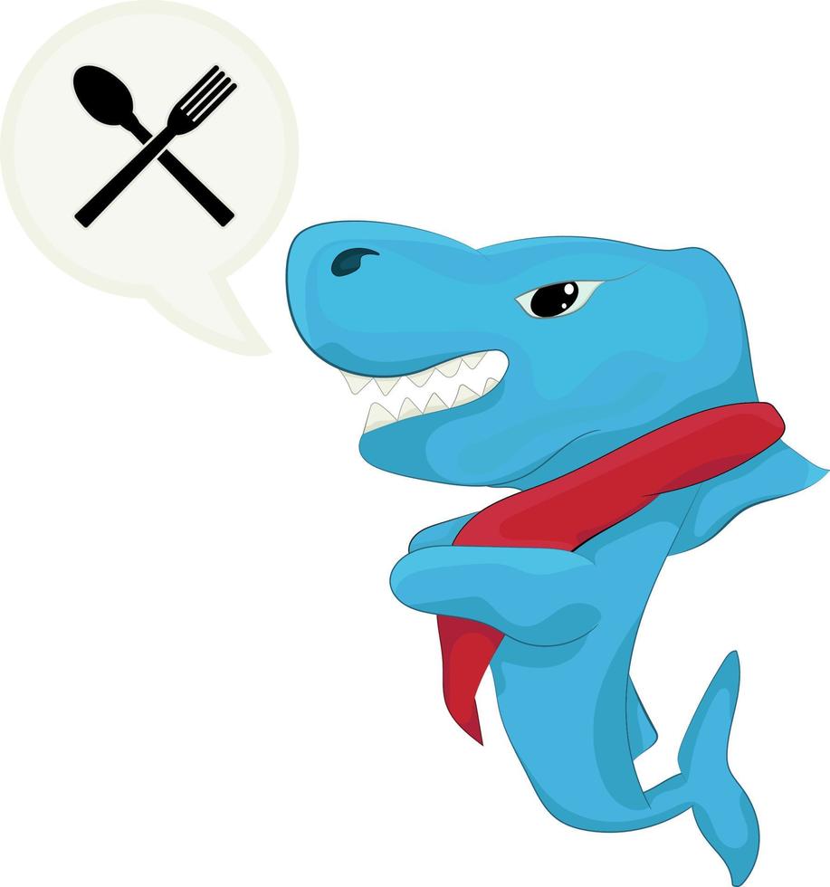 tiburón hambriento con servilleta y tenedor spon sign.vector ilustración de adorable tiburón hambriento vector