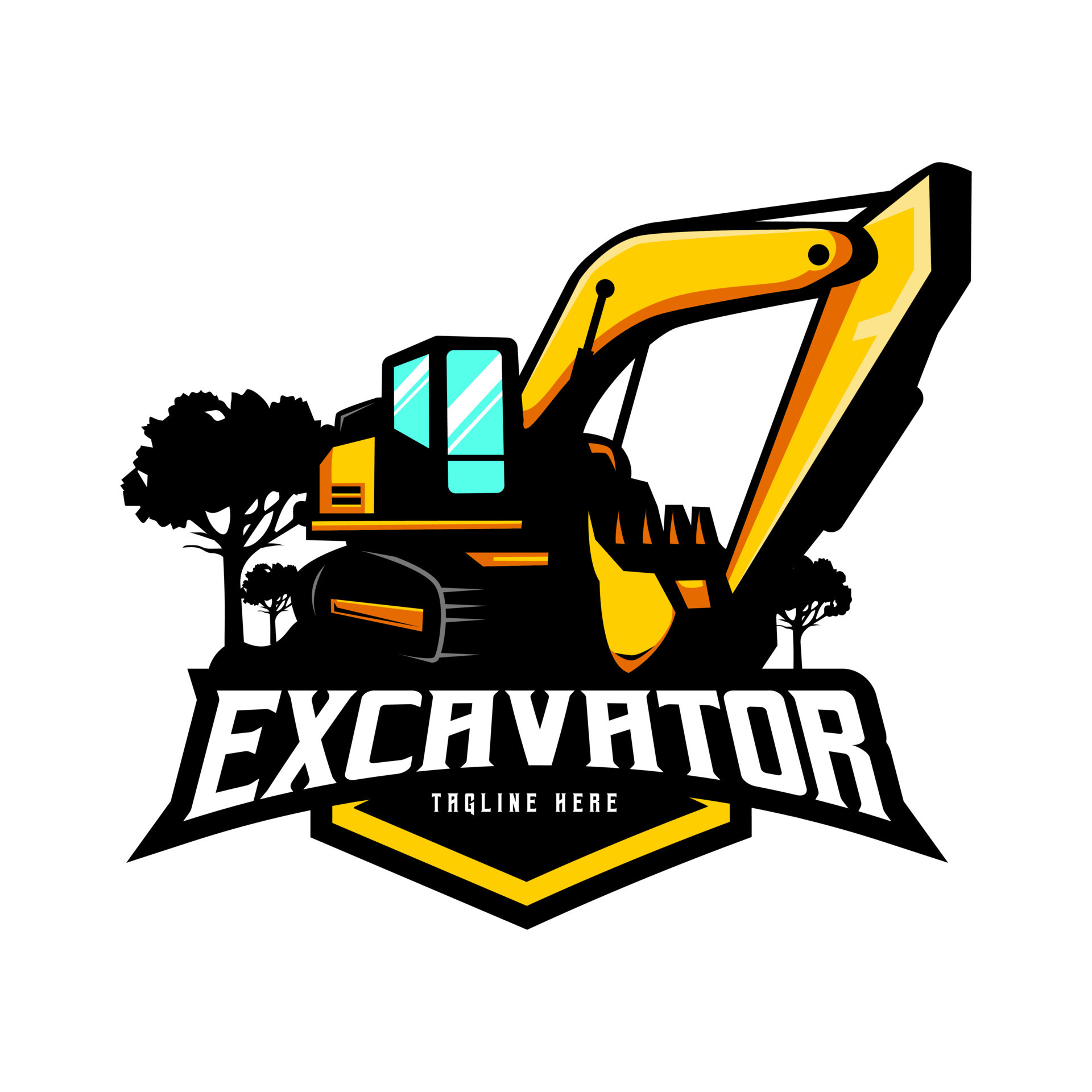 Excavator logo design, heavy equipment work element for construction