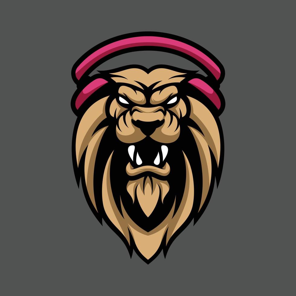 Lion headphone mascot design vector