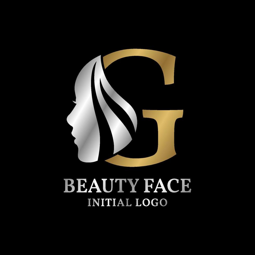 elemento de diseño de logotipo de vector inicial de cara de belleza de letra g