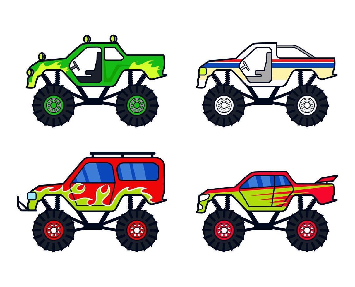 Collection of monster truck. Heavy vehicle design suitable for sticker, t-shirt, or vehicle club logo. vector