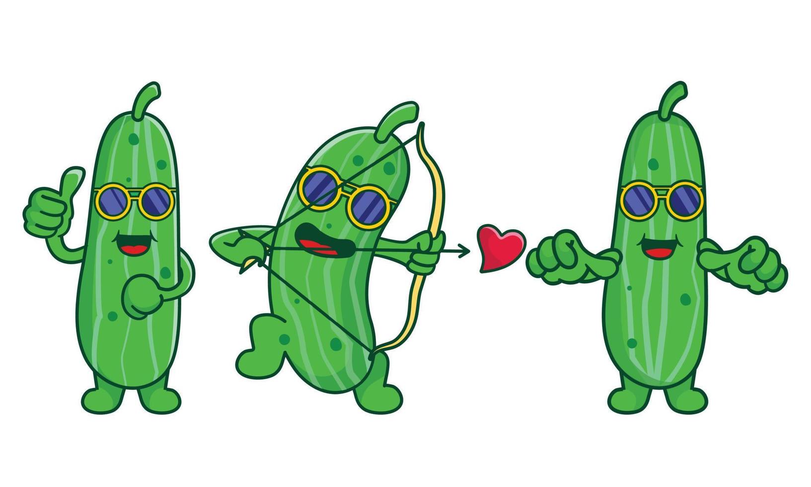 Cute pickle cucumber collection set. Funny and humor cartoon pickle in flat style. Vegetable clipart vector illustration template