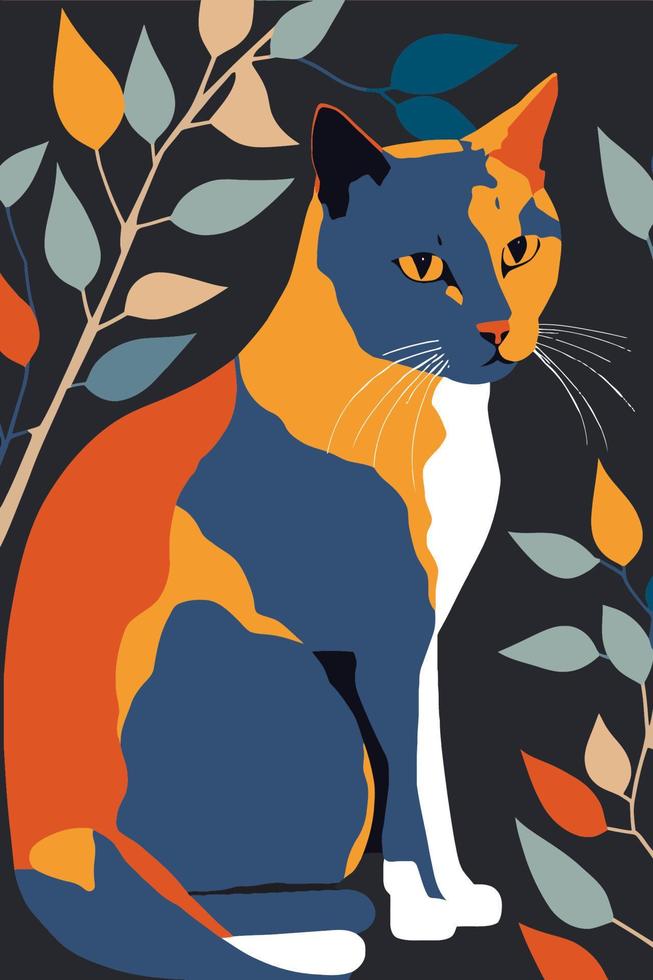 Cat in Matisse style abstract  illustration for wall art decoration poster vector