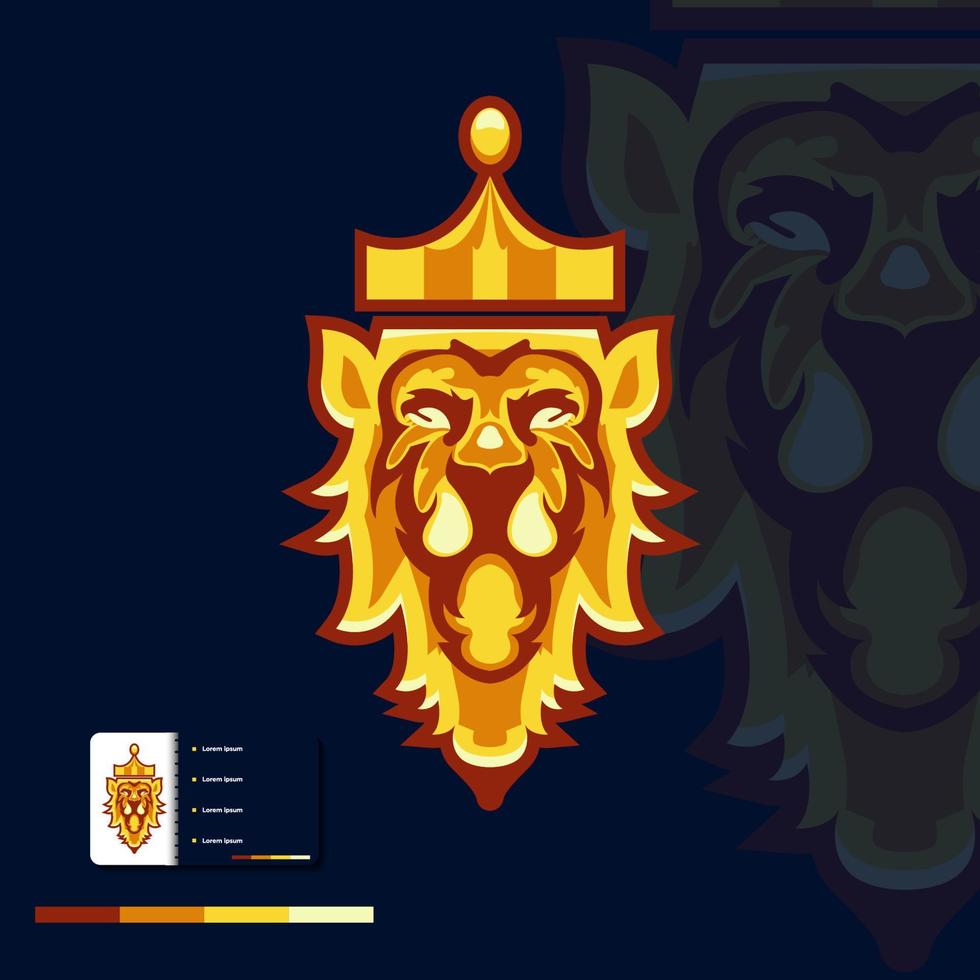 diseño del logotipo de la corona del rey león real. elegante símbolo de animal león. diseño de tatuajes tribales con plantilla de tarjeta de visita adecuada para identidad de marca de lujo y tipo de logotipo. vector