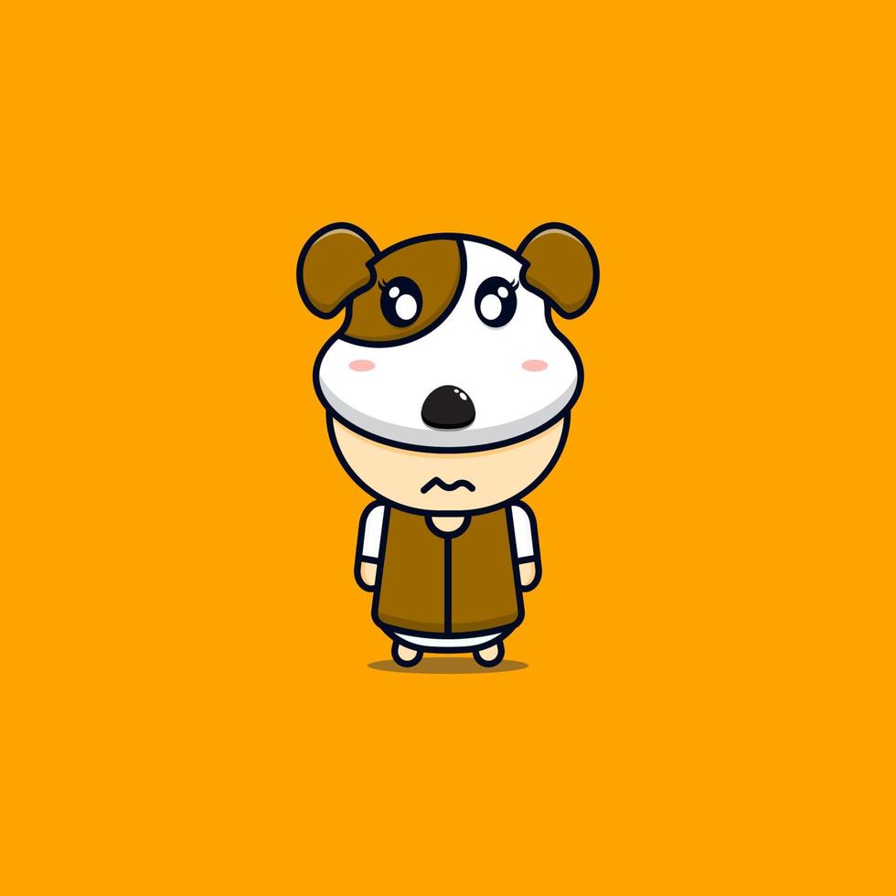 Cute standing dog cartoon design illustration. Vector dog with sad expression