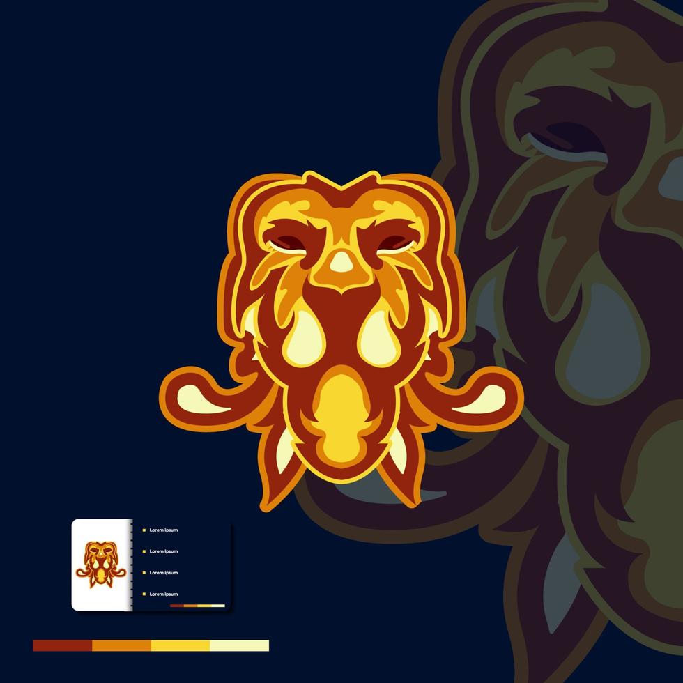 Royal lion king crown logo design. Elegant lion animal symbol. Tribal Tattoo Design with business card template suitable for luxury brand identity and logo type. vector