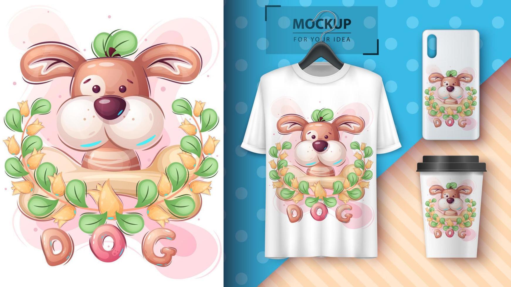 personaje de dibujos animados perro adorable, bonita idea animal para camiseta impresa, afiche y sobre para niños, postal. lindo cachorro de estilo dibujado a mano. vector