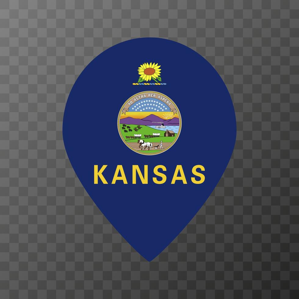 Map pointer with flag Kansas state. Vector illustration.