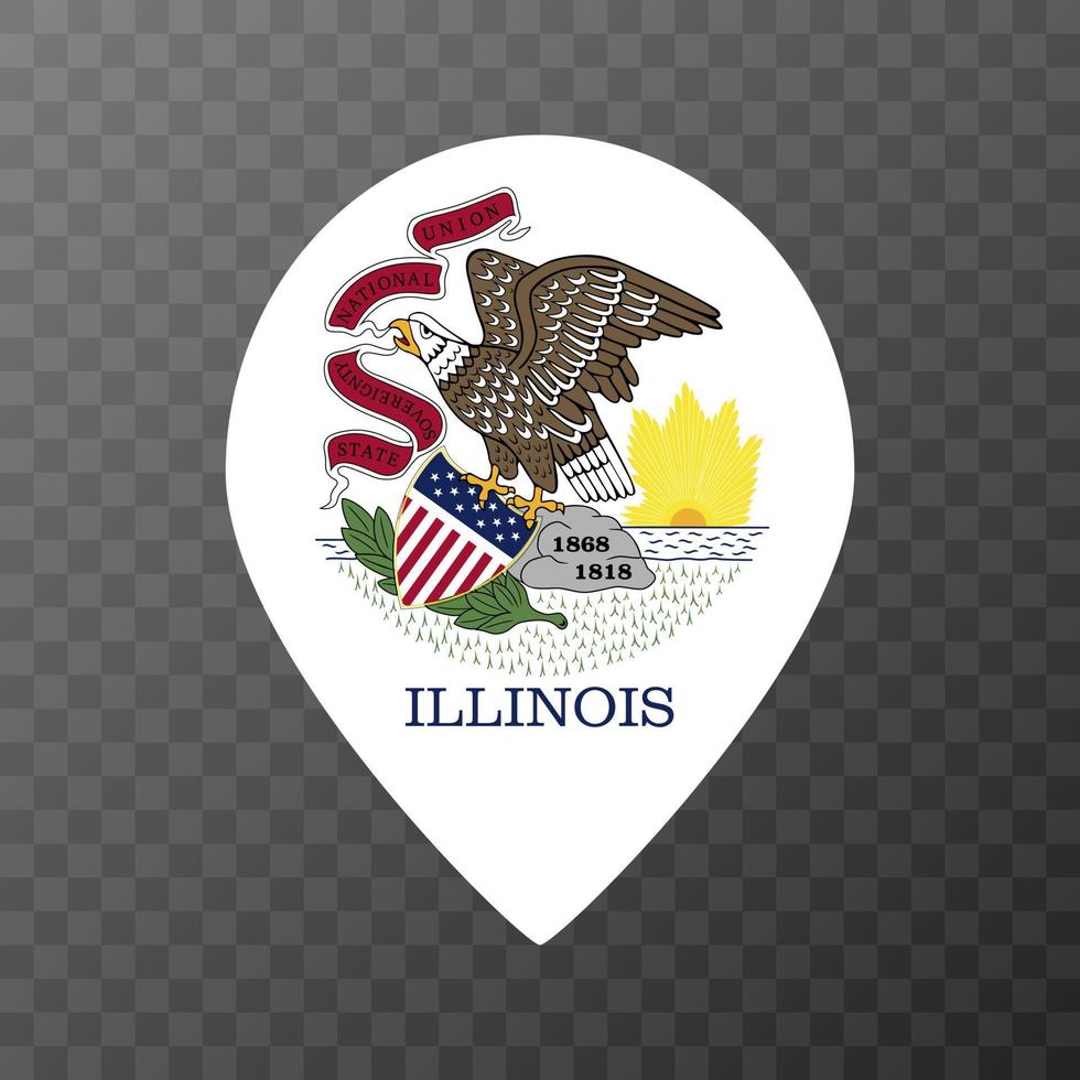 Map pointer with flag Illinois state. Vector illustration.