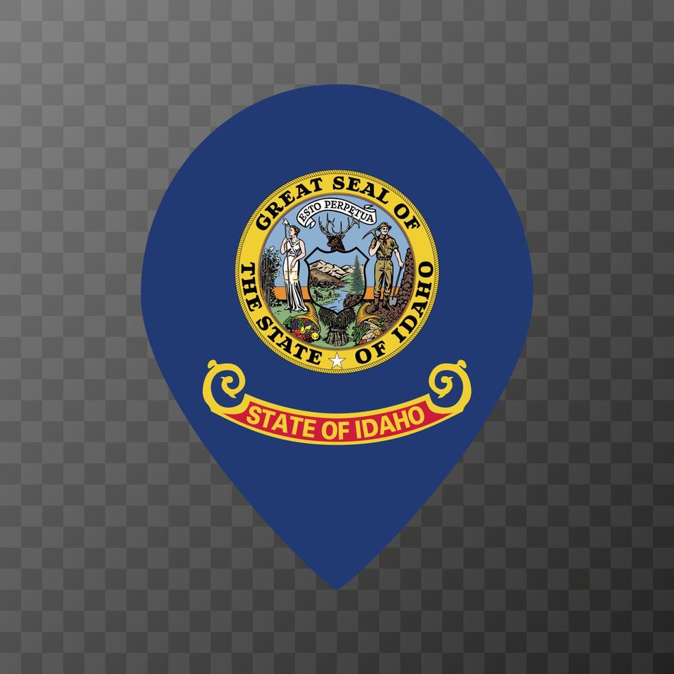 Map pointer with flag Idaho state. Vector illustration.