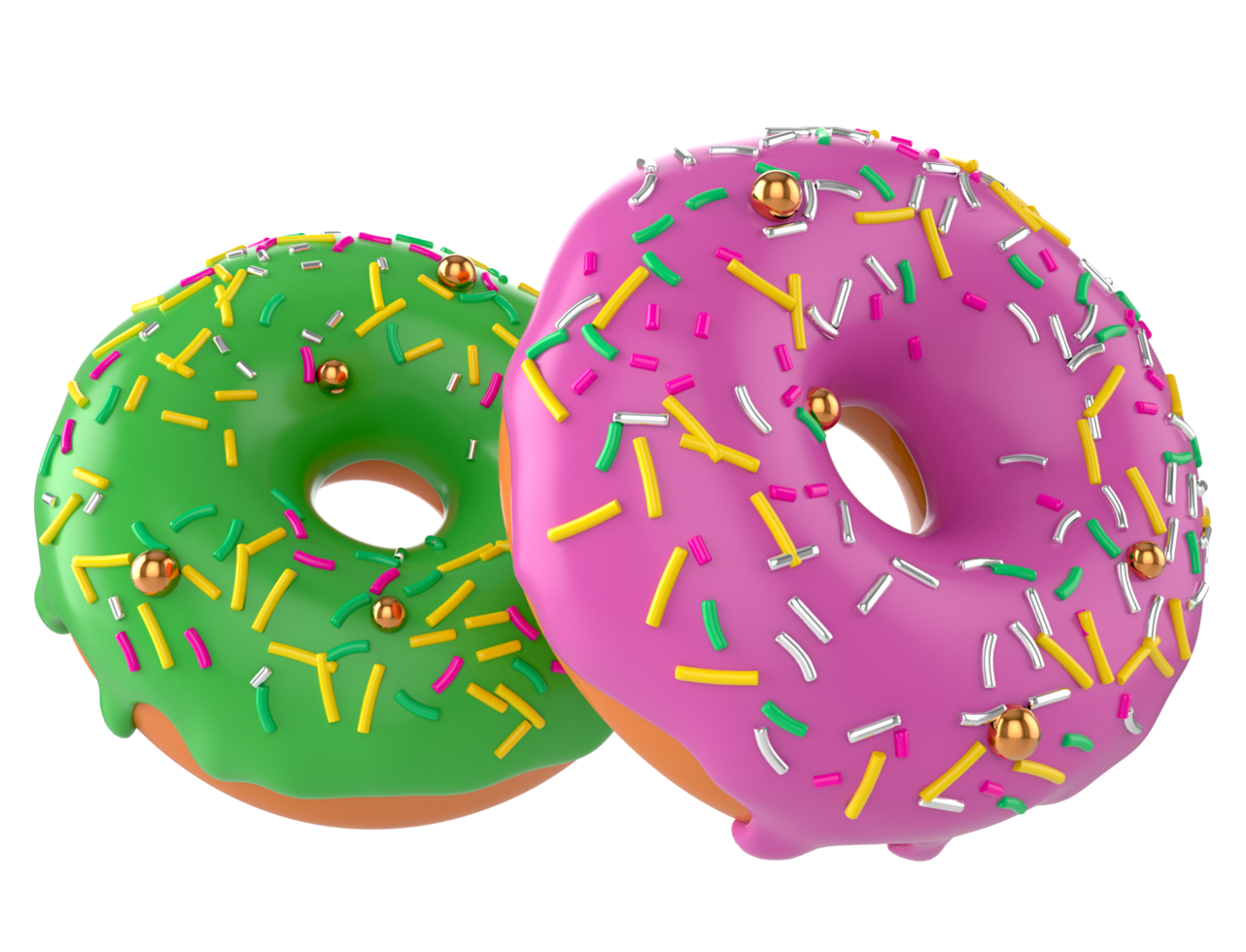 Colourful decorated donuts isolated on transparent background png