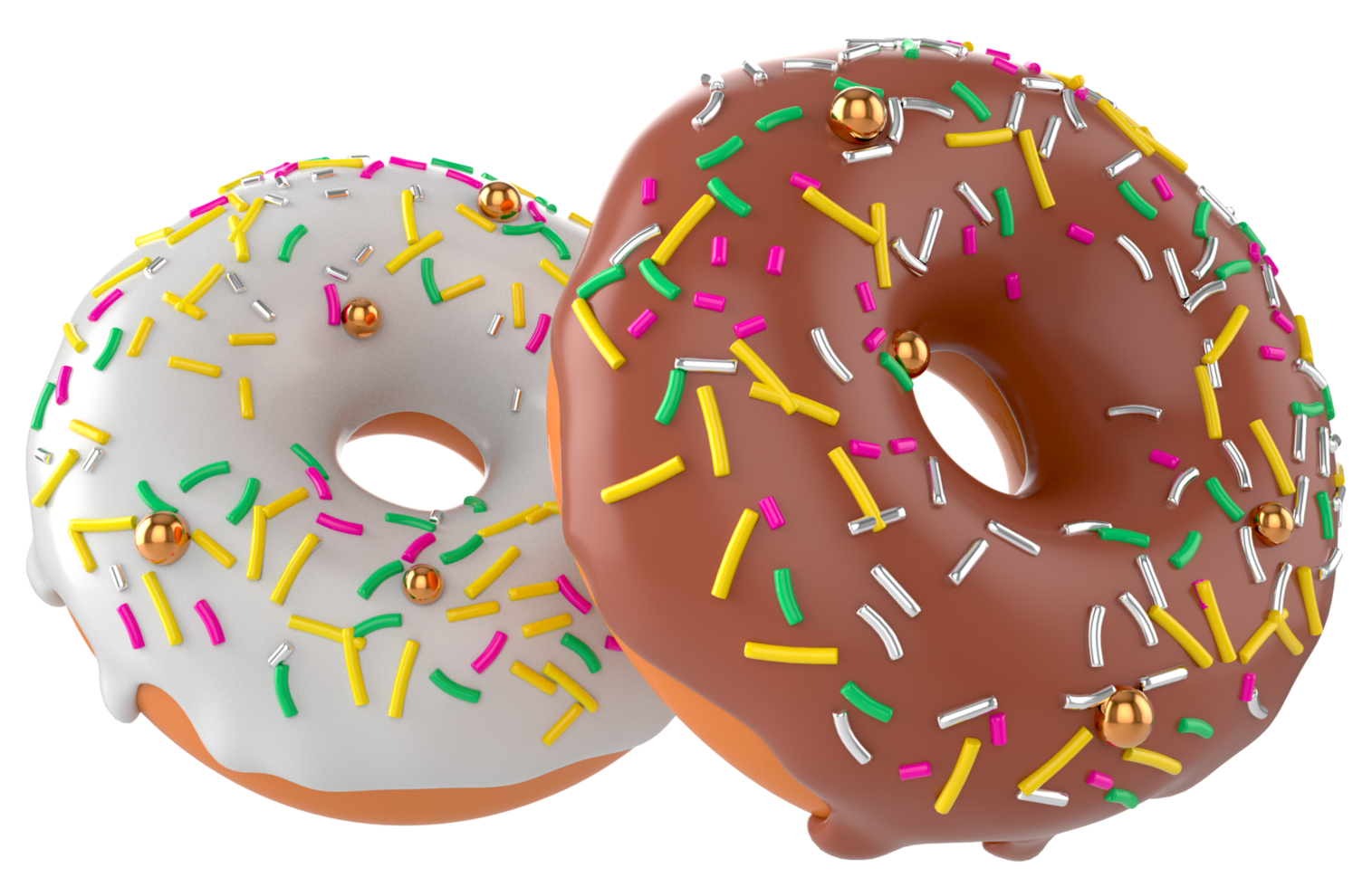 Colourful decorated donuts isolated on transparent background png