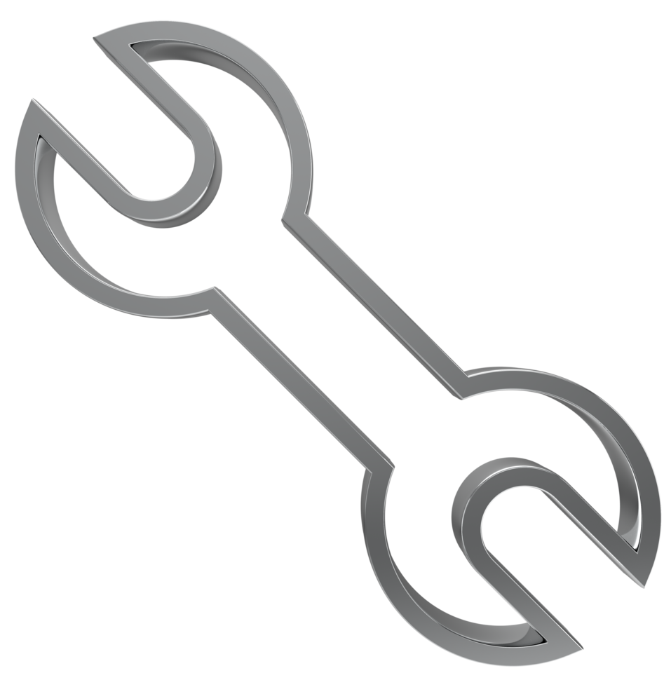 3D spanner icon on transparent background png