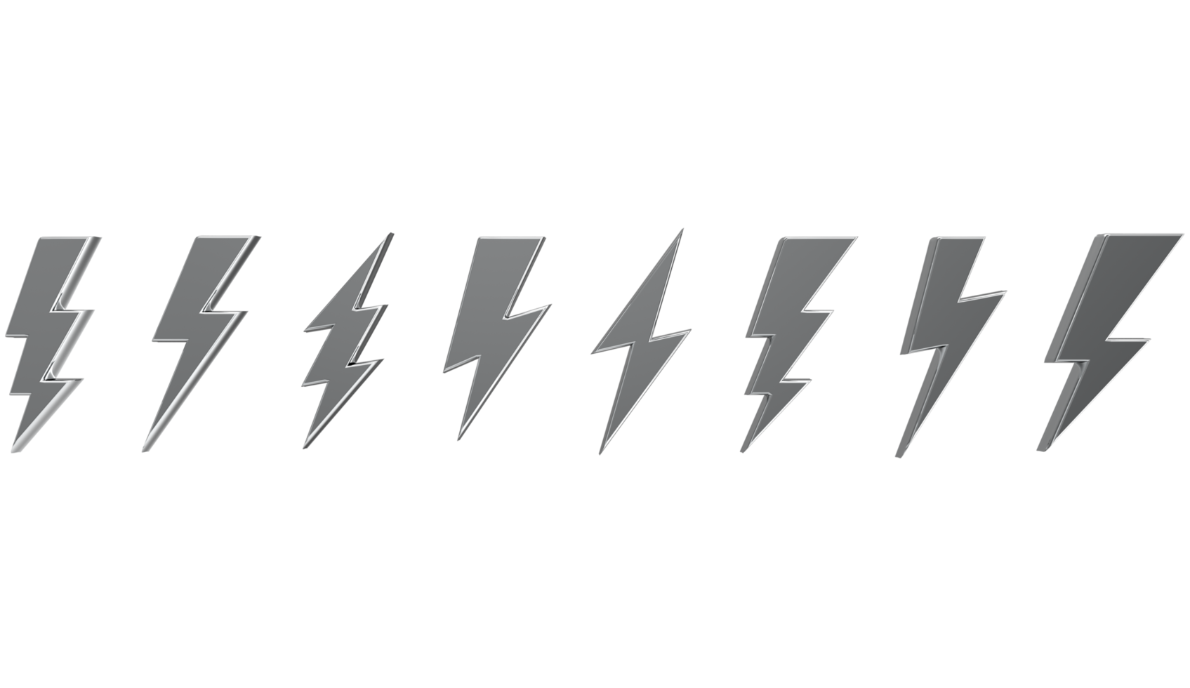 3D Set lightning bolt. Thunderbolt on transparent PNG Background