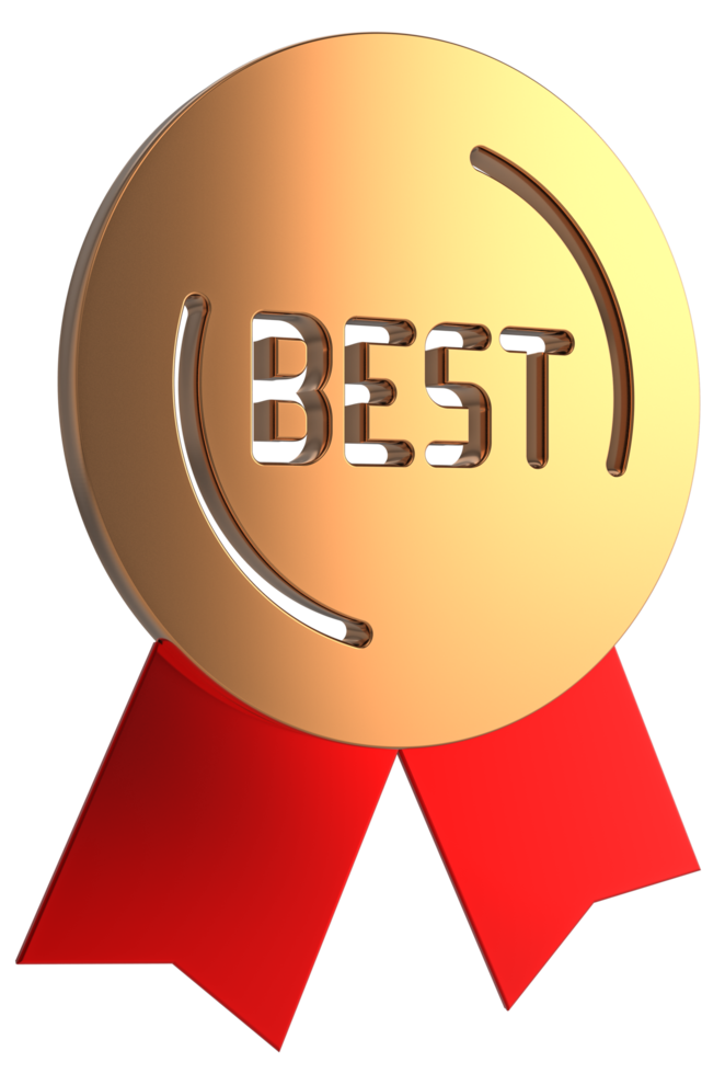 3D badge with ribbons icon on transparent background png