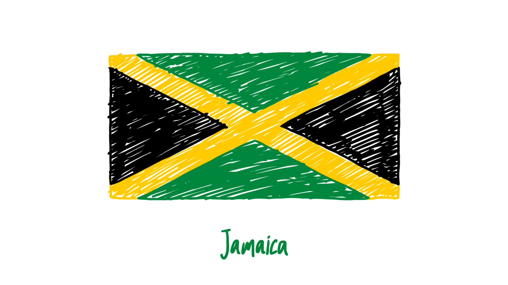 Jamaica National Country Flag Pencil Color Sketch Illustration with Transparent Background