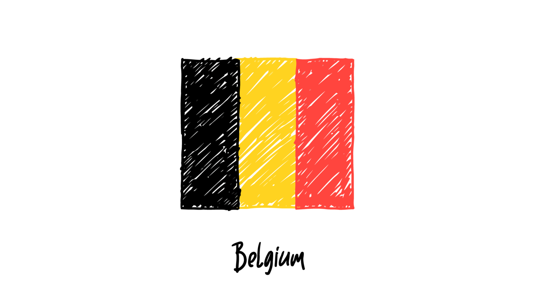 Belgium National Country Flag Pencil Color Sketch Illustration with Transparent Background png