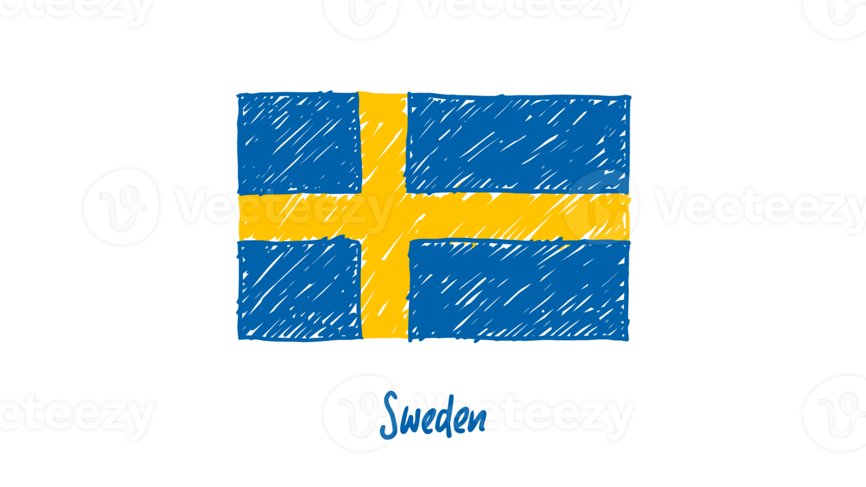 Sweden National Country Flag Pencil Color Sketch Illustration with Transparent Background png