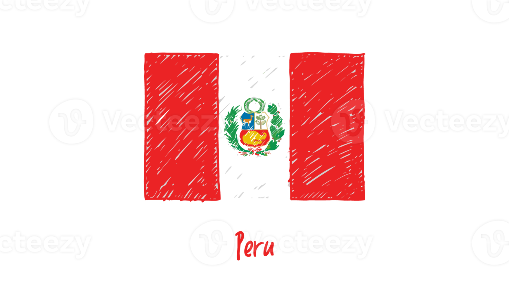ilustración de boceto de color de lápiz de bandera de país nacional de perú con fondo transparente png