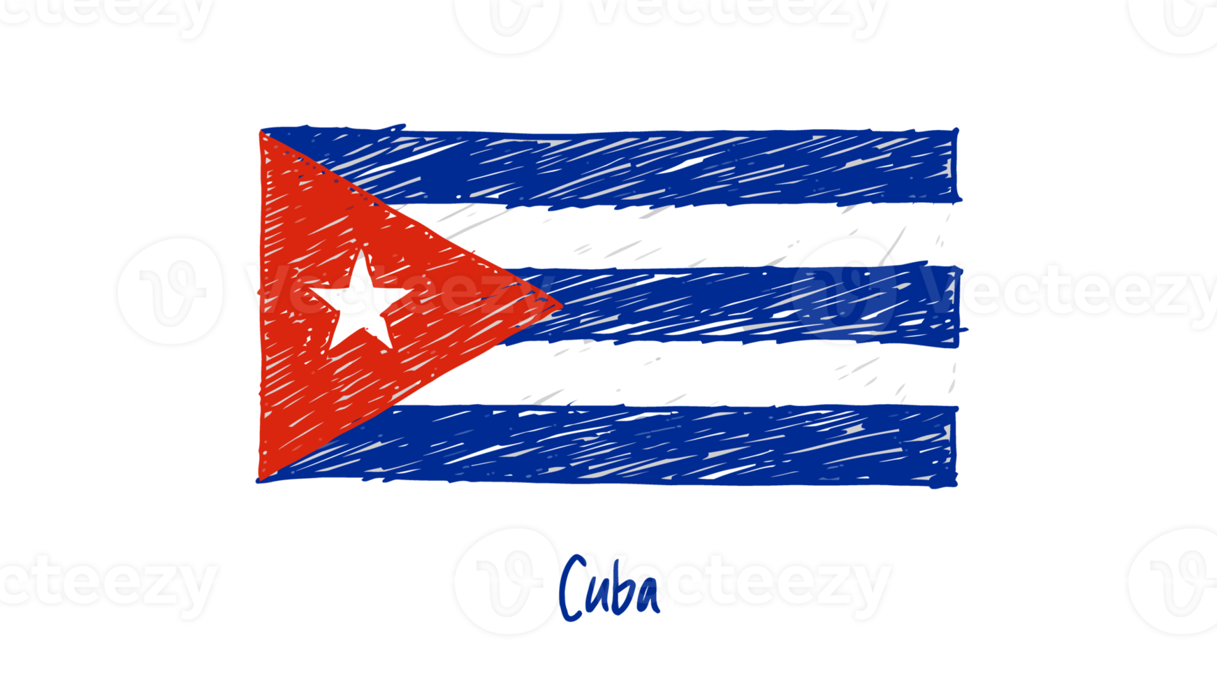 Ilustración de boceto de color de lápiz de bandera nacional de país de cuba con fondo transparente png