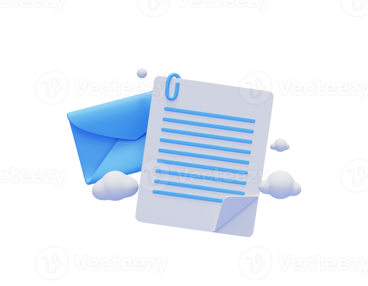 Blue Envelope with document paper newsletter mailbox web icon 3d illustration png