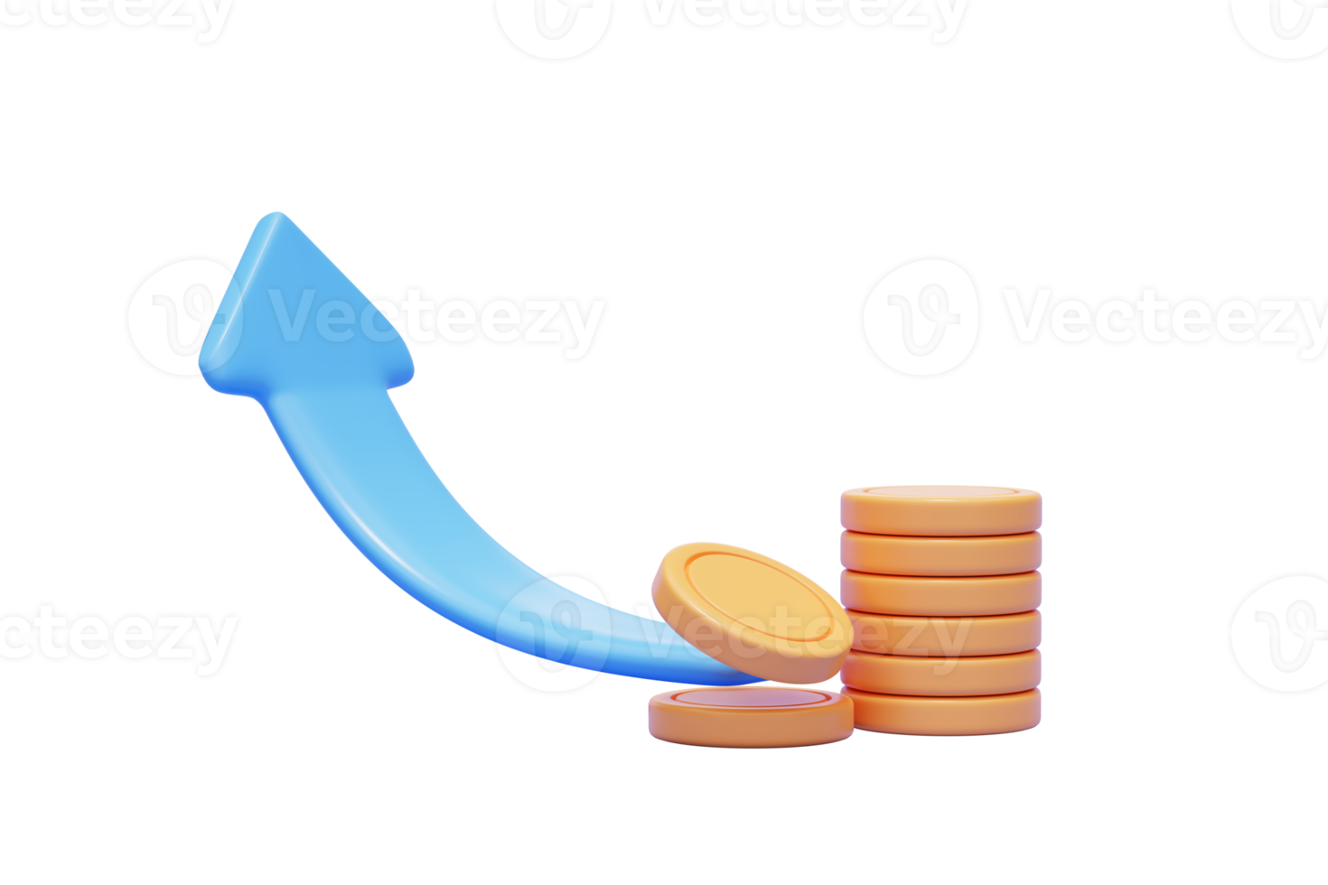 pfeilwachstum mit münzengeschäft und finanzinvestitionsgewinnhandel web symbol 3d illustration png