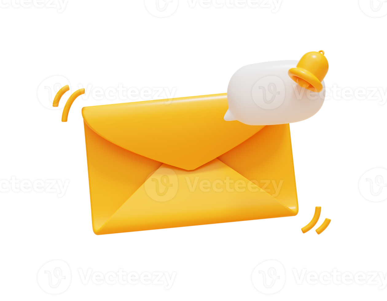 Yellow envelope with bell notification social contact element message alarm web icon 3d illustration png