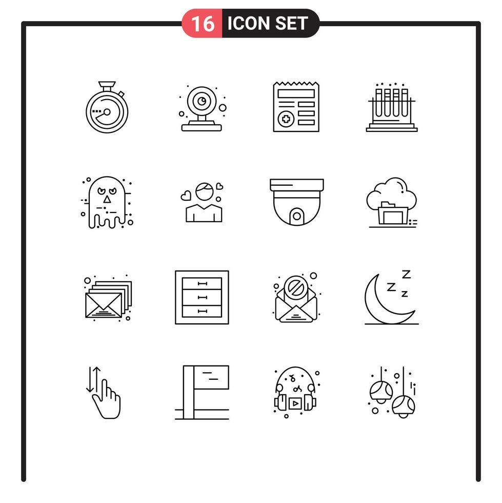 Modern Set of 16 Outlines and symbols such as face tube basic test lab Editable Vector Design Elements