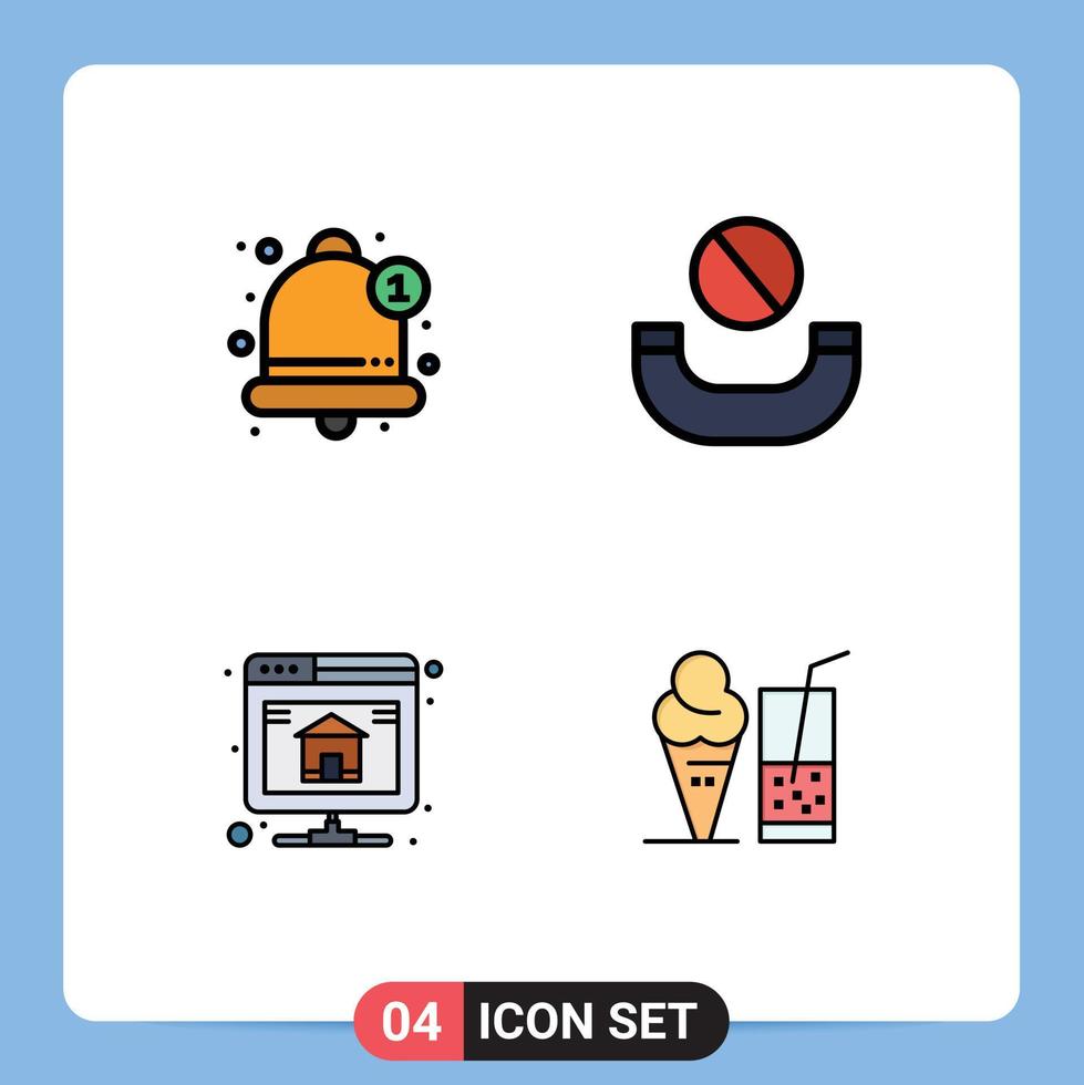 4 Filledline Flat Color concept for Websites Mobile and Apps alert hosting alarm handset drink Editable Vector Design Elements