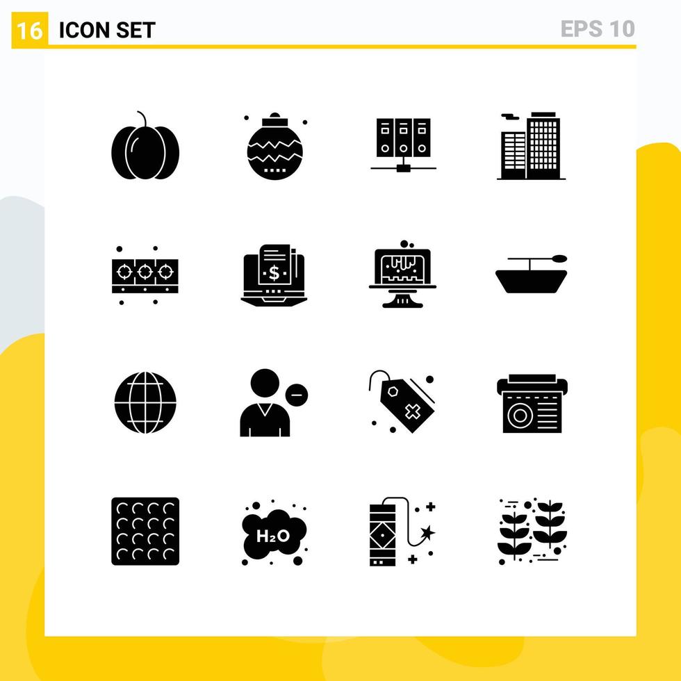 Universal Icon Symbols Group of 16 Modern Solid Glyphs of cooking house ornaments building database Editable Vector Design Elements