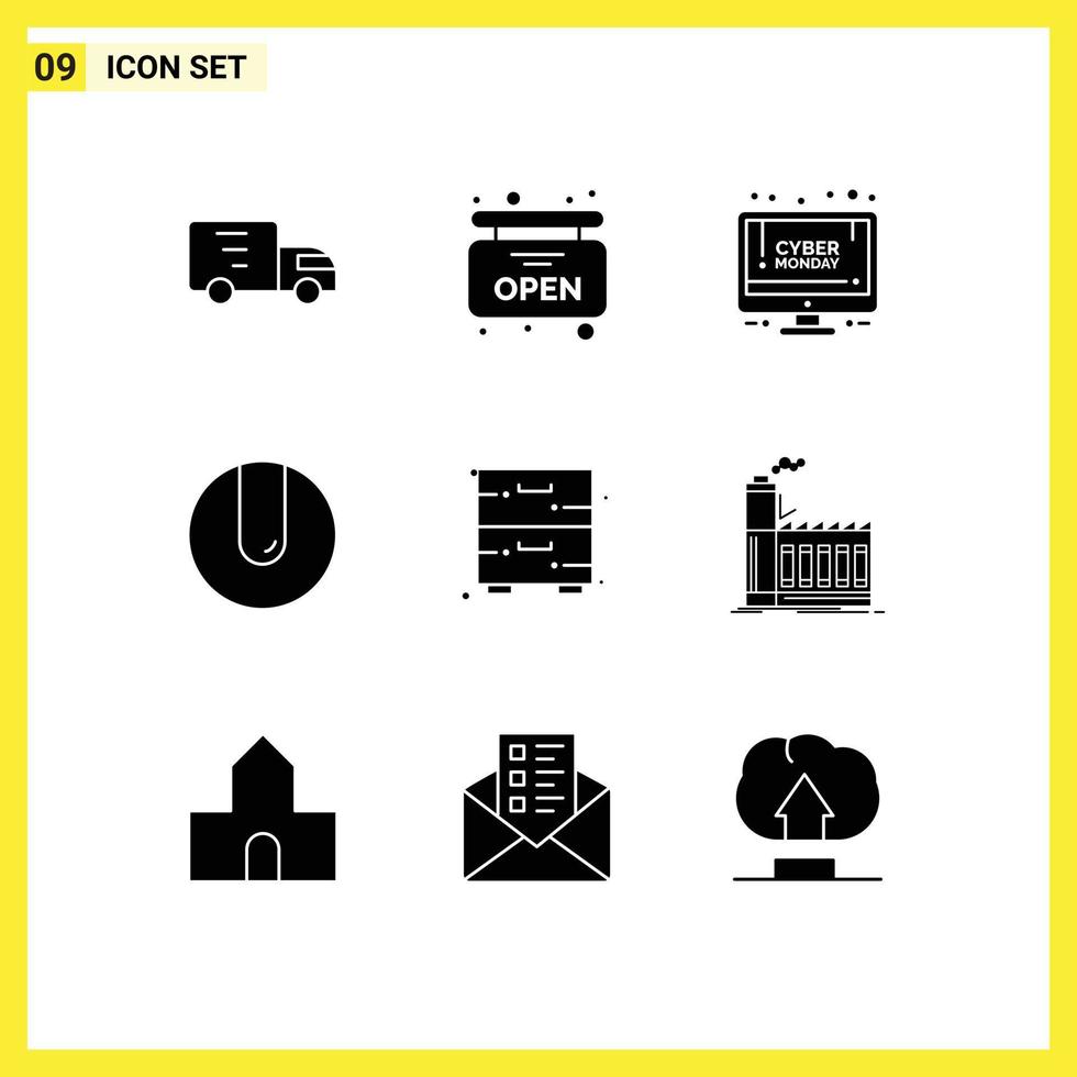 Mobile Interface Solid Glyph Set of 9 Pictograms of furniture cupboard discount cabinet match Editable Vector Design Elements
