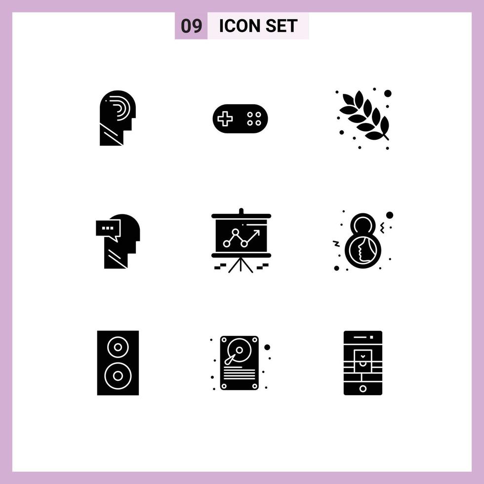 9 Solid Glyph concept for Websites Mobile and Apps chart inner plus dialog nutrition Editable Vector Design Elements