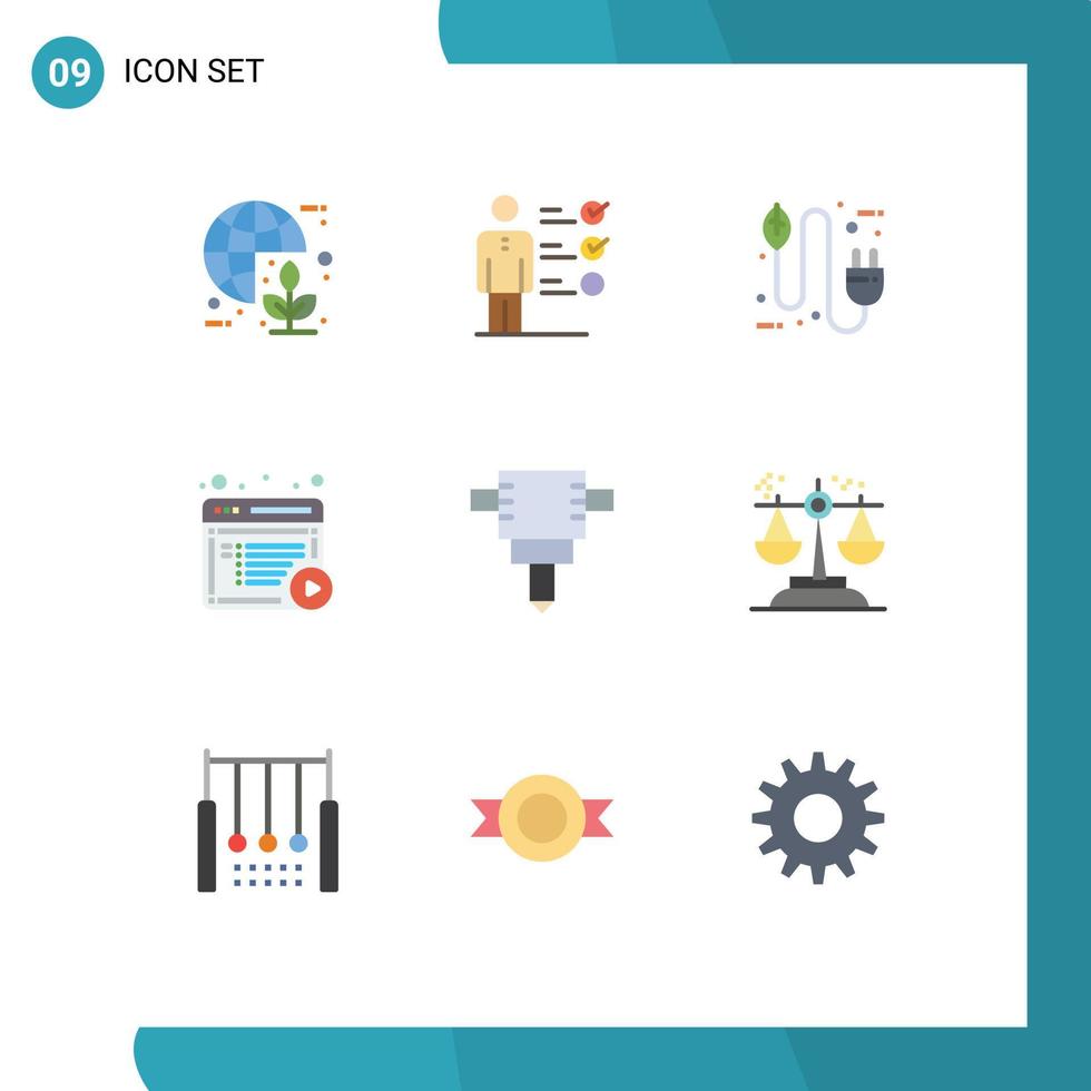 Paquete de 9 colores planos de interfaz de usuario de signos y símbolos modernos de contenido en línea artículo de capacidad profesional electricidad elementos de diseño vectorial editables vector