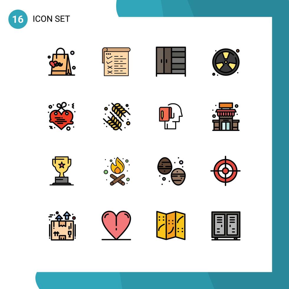 16 User Interface Flat Color Filled Line Pack of modern Signs and Symbols of heart float furniture fireman fighter Editable Creative Vector Design Elements